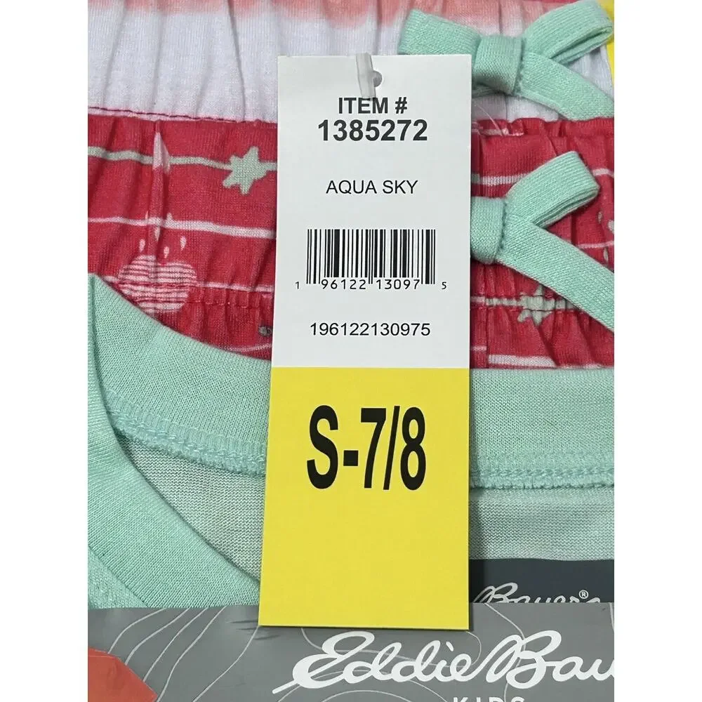 Eddie Bauer Kids‎ 4 Piece Sleep Set Pajama Small 7/8 Girls Aqua Sky